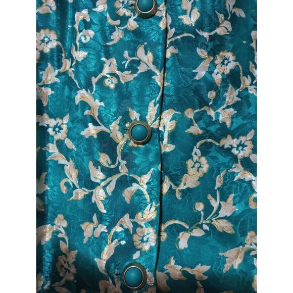 Pablo Shirt Ladies 22W Petite Turquoise Floral‎ vintage Satin - Picture 4 of 7